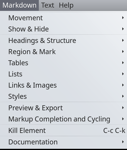 Emacs Markdown-Mode Menu