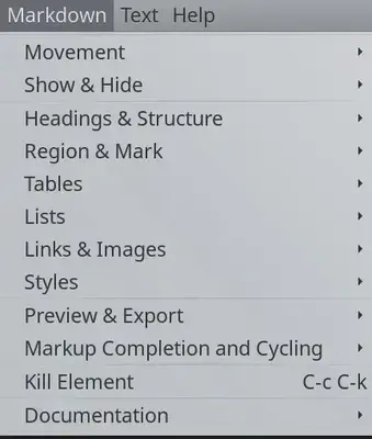 Emacs Markdown-Mode Menu